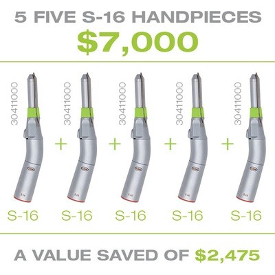 Five S-16 Surgical Angled 1:2 Handpieces Package Five S-16 Surgical Angled 1:2 Handpieces Package