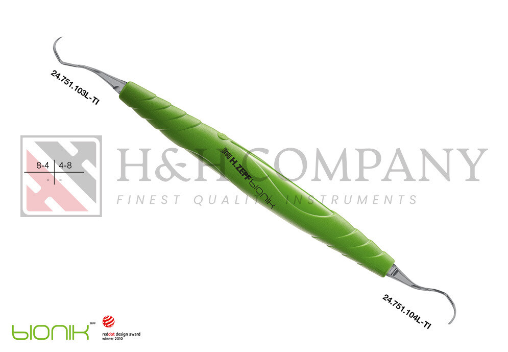 UNIV. CURETTE PERIODONT., ZEPF-BIONIK LANGER FIG.3/4, YELLOW-GREEN