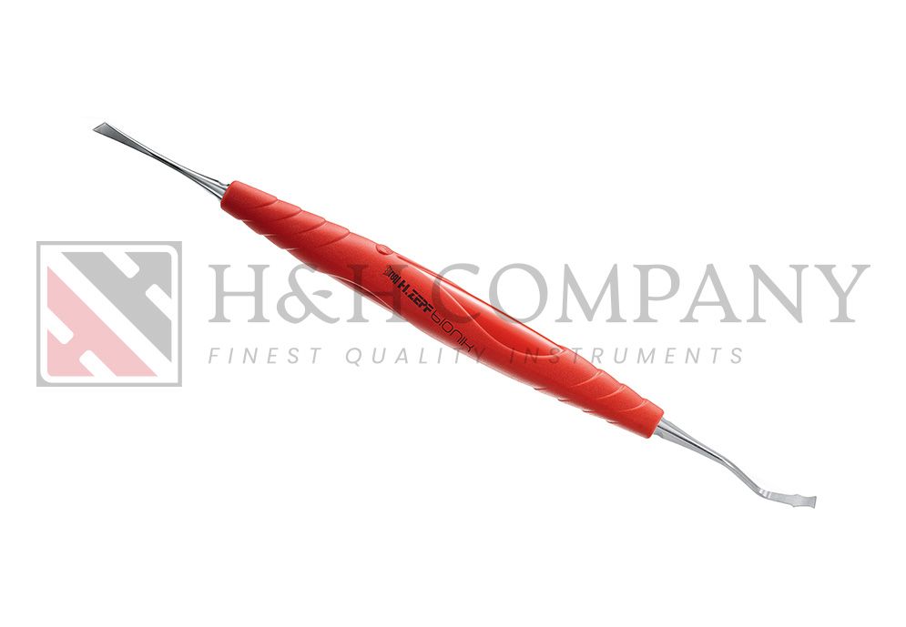 PERIOSTEAL ELEVATOR, BACK ACTION 90°, GLICKMAN KNIFE 4MM, BIONIK HANDLE LIGHTRED-MAGENTA