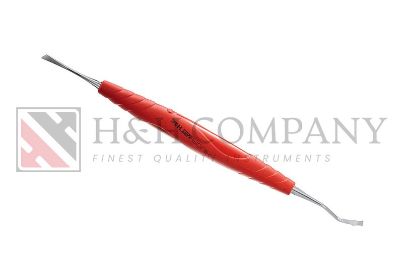 PERIOSTEAL ELEVATOR, BACK ACTION 90°, GLICKMAN KNIFE 4MM, BIONIK HANDLE LIGHTRED-MAGENTA