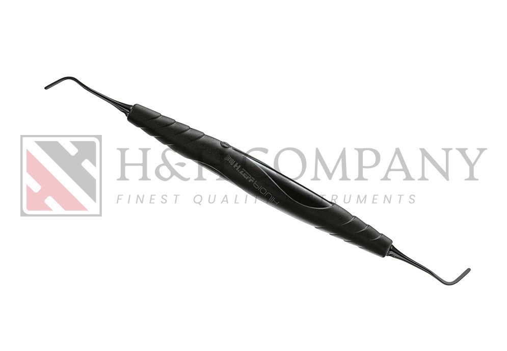 COMPOSITE SPATULA 1.7mm, SPECIAL BEND FOR MESIAL AND DISTAL AREAS BIONIK-HANDLE, ONYX-COATING, EXCHANGEABLE INSERTS