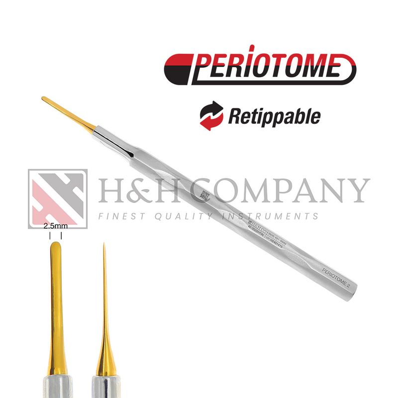 Periotome #2, Titanium Nitride Coated Tip 2.5mm, Handform Handle