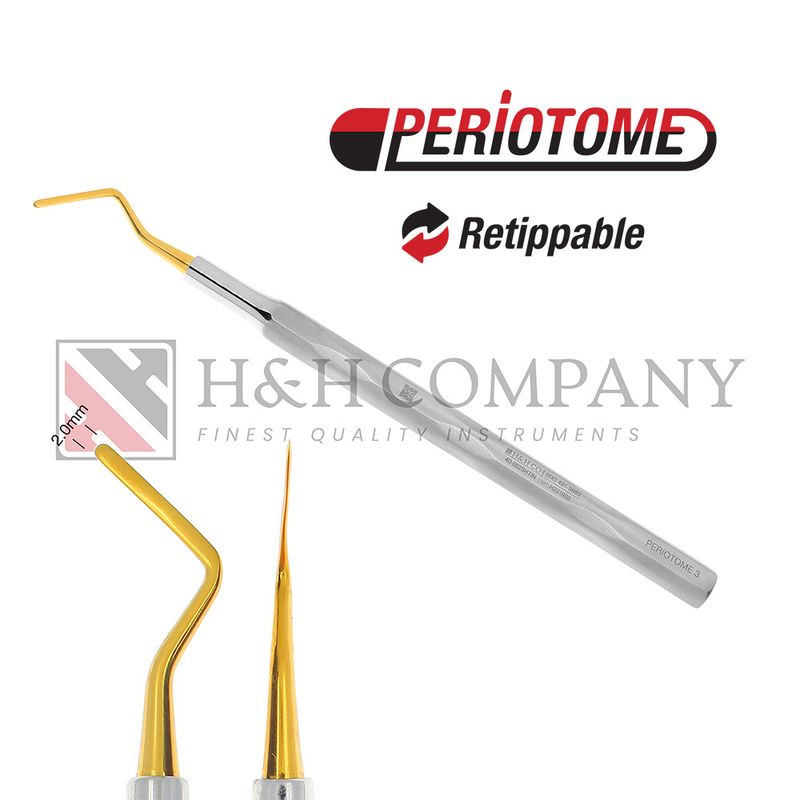 Periotome #3, Titanium Nitride Coated Tip 2.0mm, Handform Handle