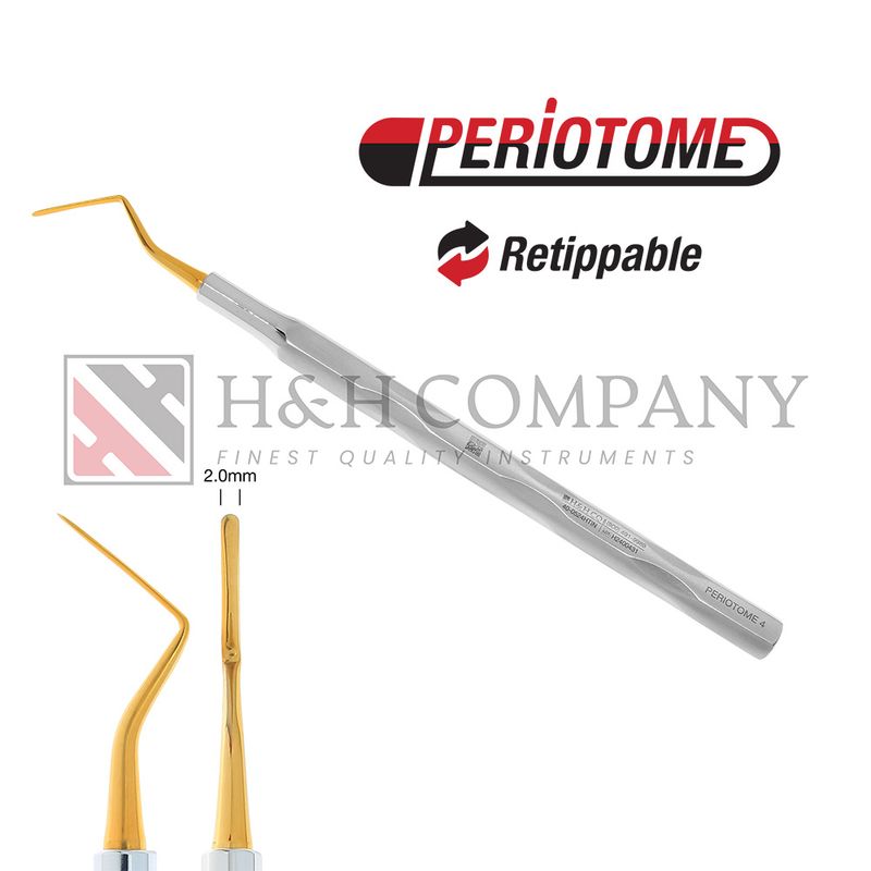 Periotome #4, Titanium Nitride Coated Tip 2.0mm, Handform Handle
