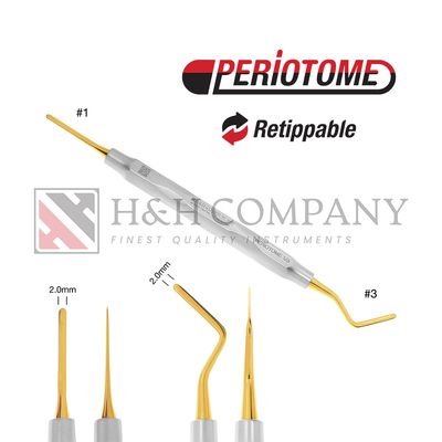 Periotome #1/3 Combination, Titanium Nitride Coated Tip 2.0mm/2.0mm, Double Ended Handform Handle