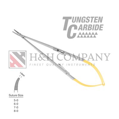Castroviejo Needle Holder, 1.8mm Tip, Curved, Flat Handle, 7&quot;