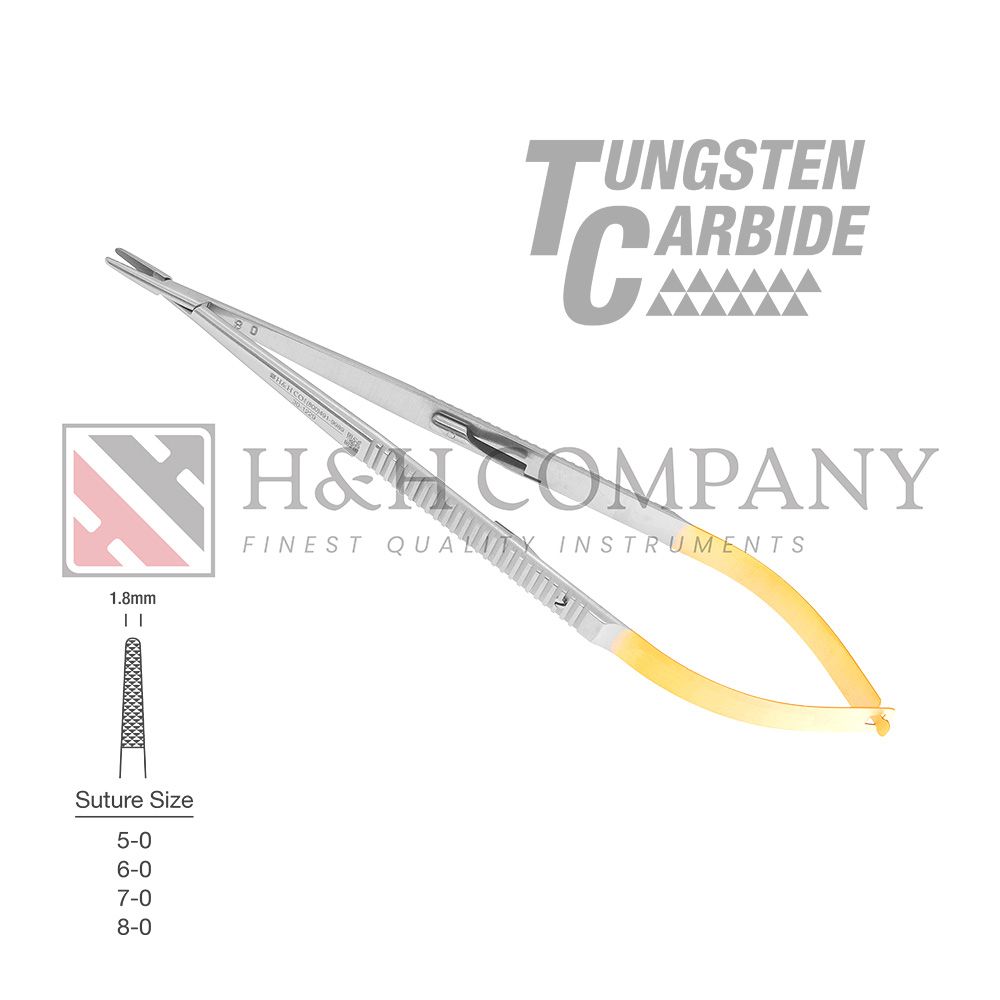 Castroviejo Needle Holder, 1.8mm Tip, Straight, Flat Handle, 7&quot;