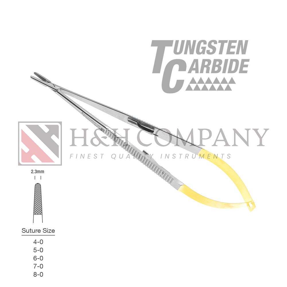 Castroviejo Needle Holder, 2.3mm Tip, Straight, Flat Handle, 7&quot;