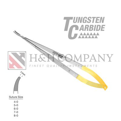 Castroviejo Needle Holder, 2.3mm Tip, Curved, Flat Handle, 7&quot;