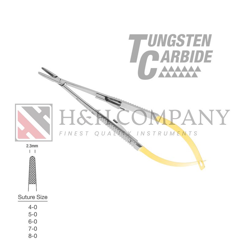 Castroviejo Needle Holder, 2.3mm Tip, Straight, Flat Handle, 5 3/4"