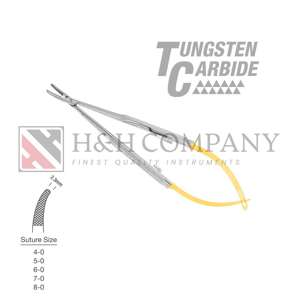 CASTROVIEJO NEEDLE HOLDER MICRO, CURVED, 6&quot;/15cm HEAVY VERSION, TUNGSTEN CARBIDE INSERT