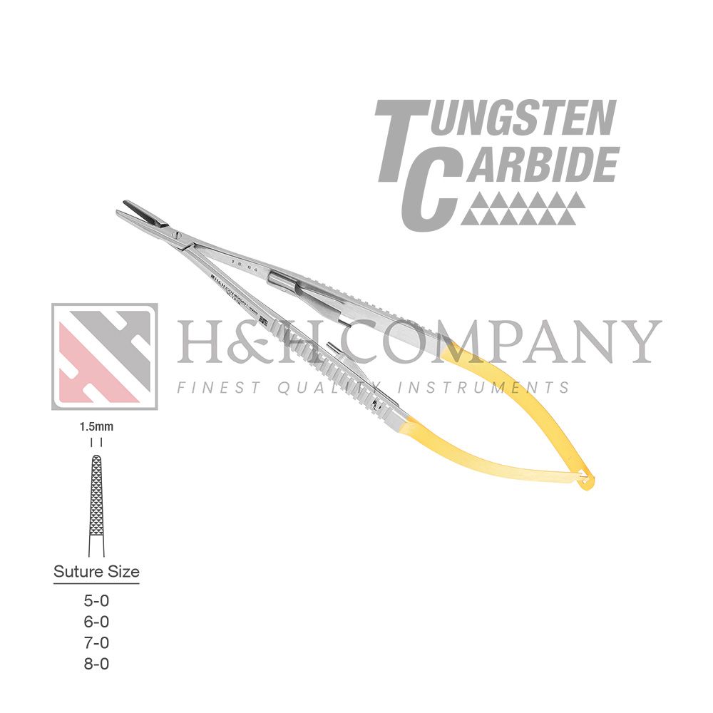 Castroviejo Needle Holder, 1.5mm Tip, Straight, Flat Handle, 5 3/4&quot;