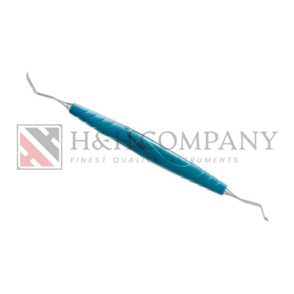 CORD PACKER, DISTAL &amp; MESIAL, MICRO SERRATED, TURQUOISE-BRIGHT BLUE BIONIK HANDLE