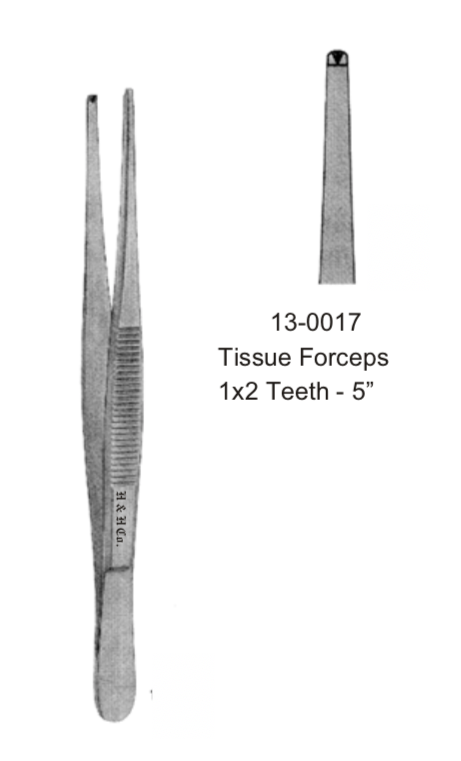 TISSUE FORCEPS - 1x2 TEETH - 5"