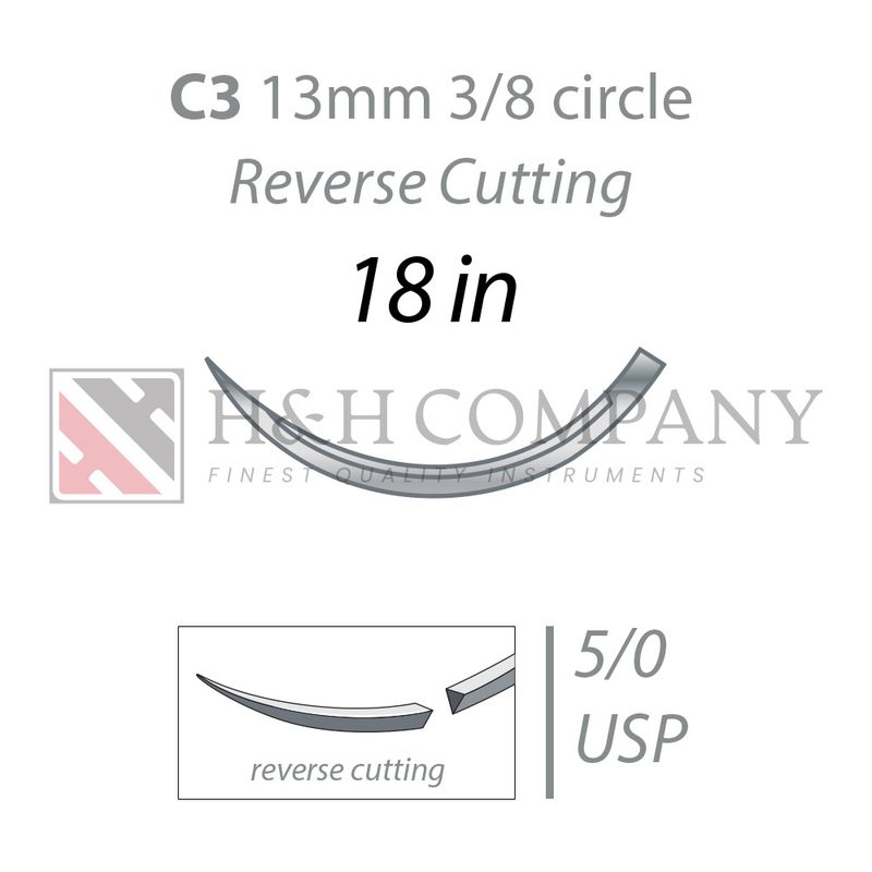 5-0 PLAIN GUT, C3 (13MM, 3/8 REVERSE CUTTING NEEDLE) 18"