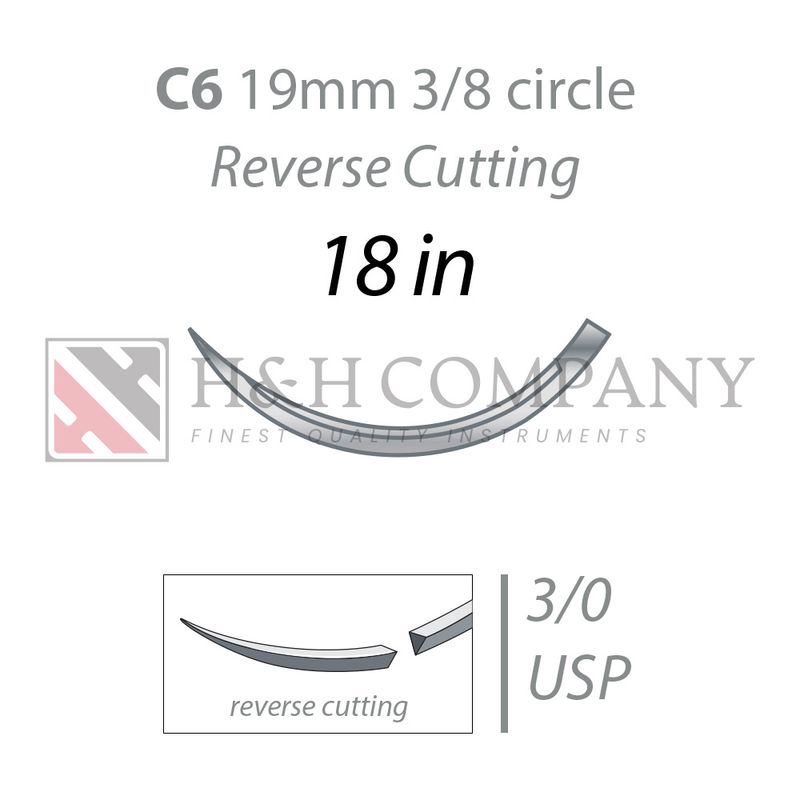 3-0 PLAIN GUT, C6 (19MM, 3/8 REVERSE CUTTING NEEDLE) 18"