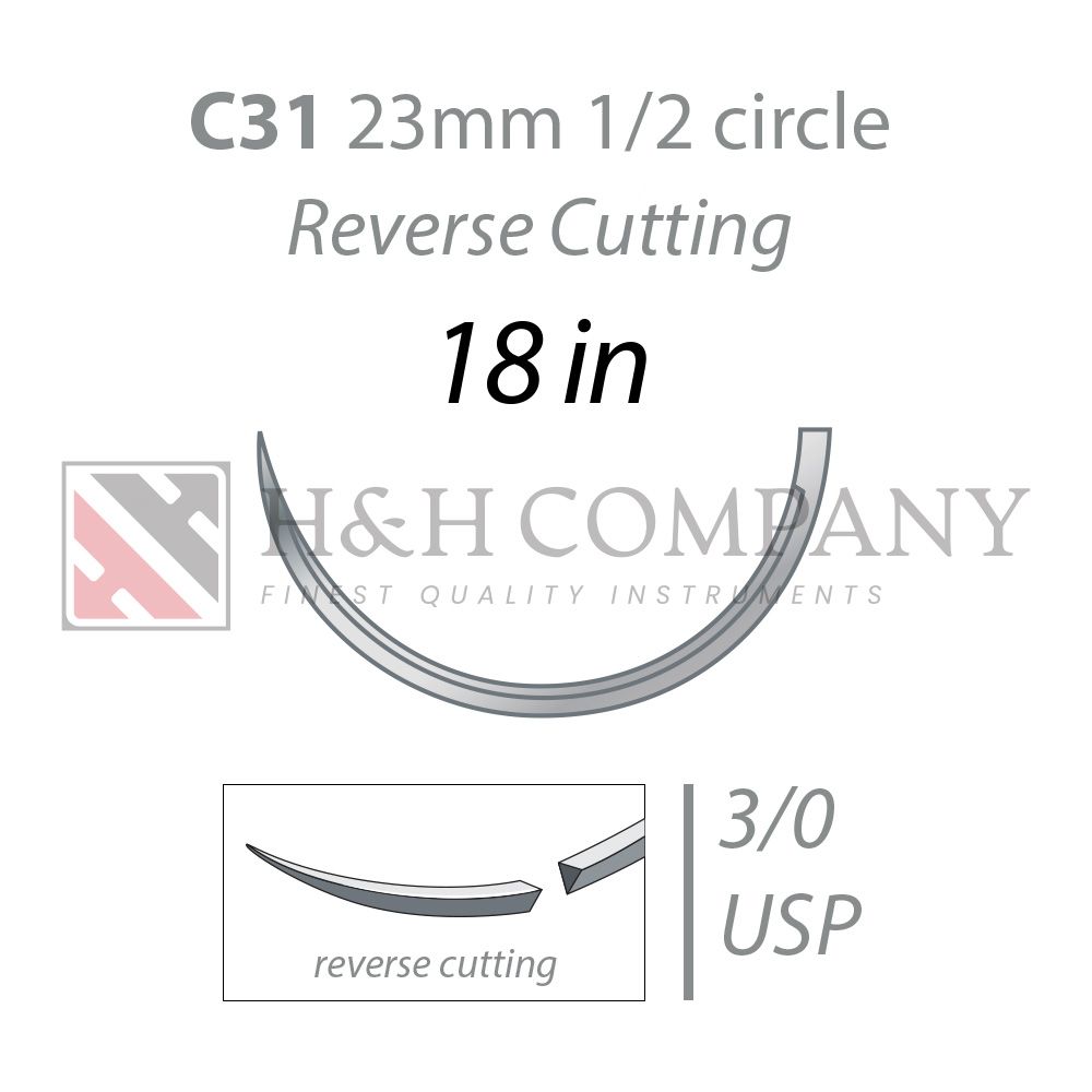 3-0 PLAIN GUT, C31 (23MM, 1/2 REVERSE CUTTING NEEDLE) 18"