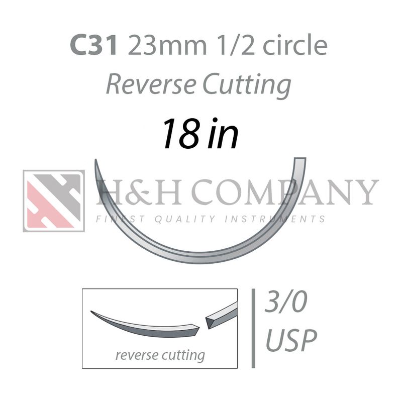 3-0 PLAIN GUT, C31 (23MM, 1/2 REVERSE CUTTING NEEDLE) 18"
