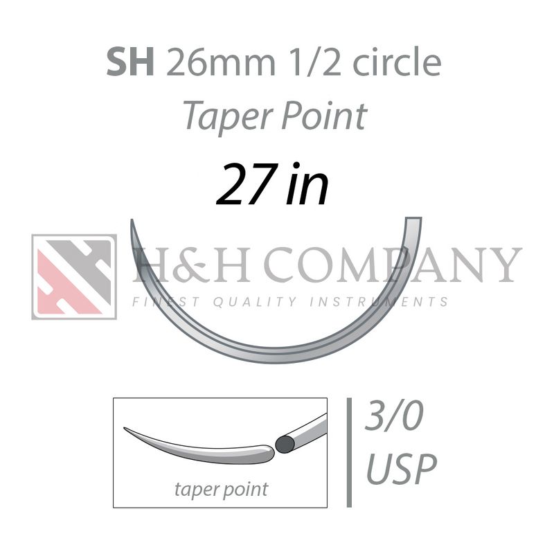 3/0 CHROMIC GUT 27", SH (26MM, 1/2 ROUND BODY TAPERED POINT NEEDLE)