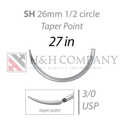 3/0 CHROMIC GUT 27", SH (26MM, 1/2 ROUND BODY TAPERED POINT NEEDLE)