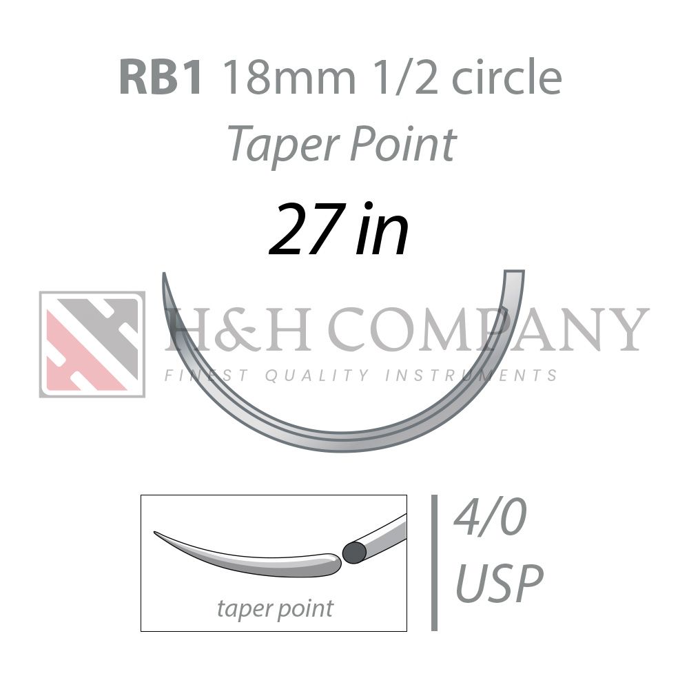 4/0 CHROMIC GUT 27", RB1 (18MM, 1/2 ROUND BODY TAPERED POINT NEEDLE)