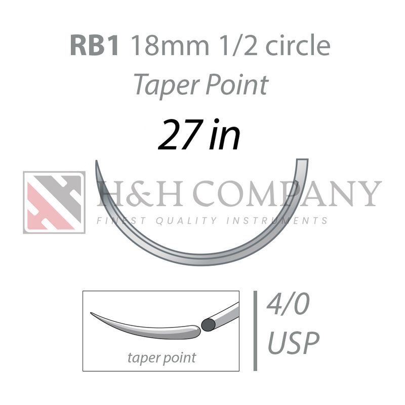 4/0 CHROMIC GUT 27", RB1 (18MM, 1/2 ROUND BODY TAPERED POINT NEEDLE)