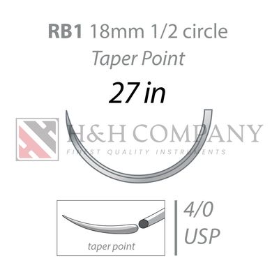 4/0 CHROMIC GUT 27", RB1 (18MM, 1/2 ROUND BODY TAPERED POINT NEEDLE)
