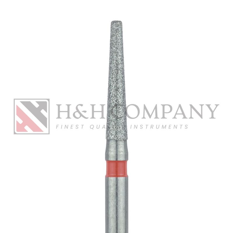 Long Tapered Round Edge Diamond Bur, 1.6mm, Fine, 0.9mm Tip, FG 5PK
