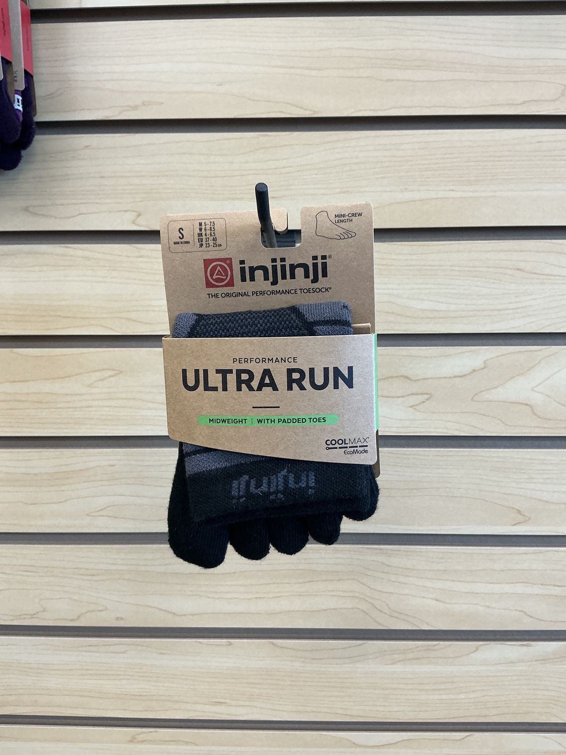 Injinji Ultra Run Midweight Mini Crew, Colour: Black with Red Stripe, Size: X-Small