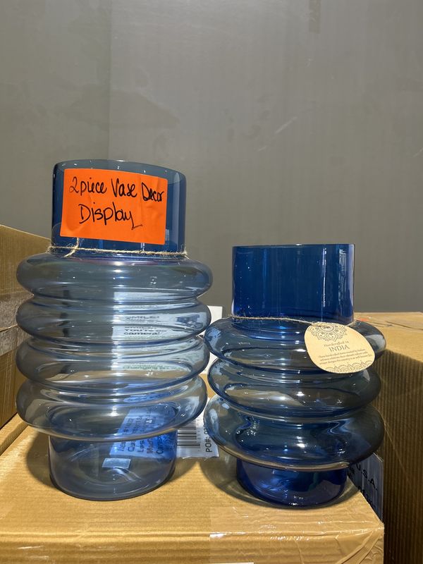 2pc Blue Glass Vase