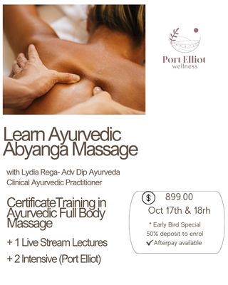 ABHYANGA: Ayurvedic Massage Course Oct 24th &amp; 25th Oct 2026