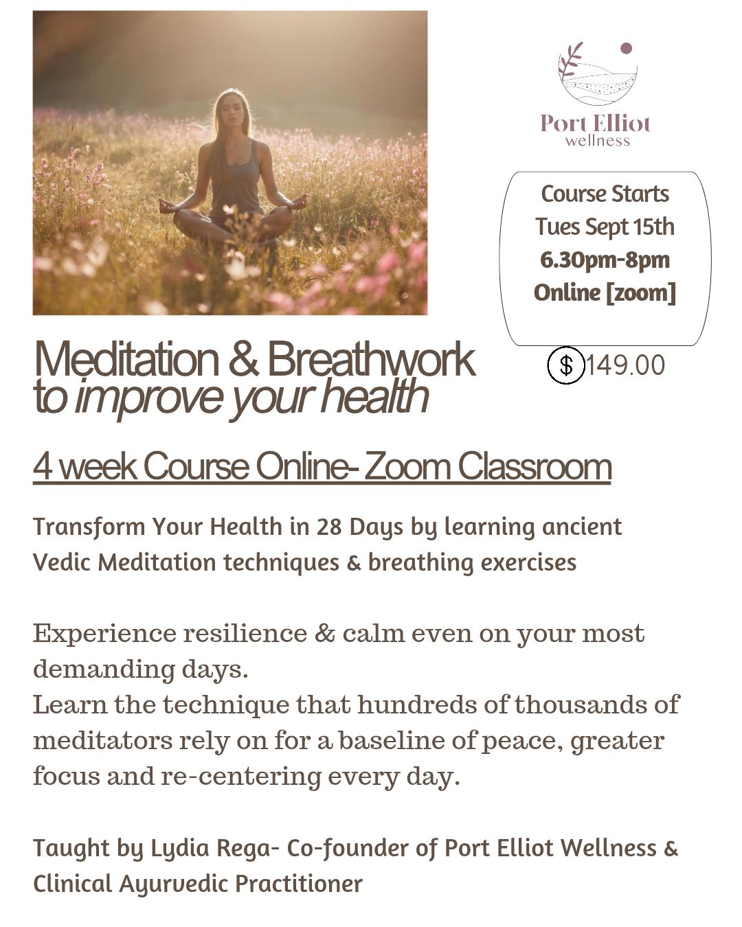 Learn how to Meditate to improve your health- Vedic Meditation Course- ONLINE 