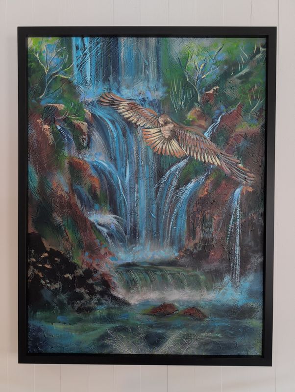 Gliding Through the Falls 30x40 Framed