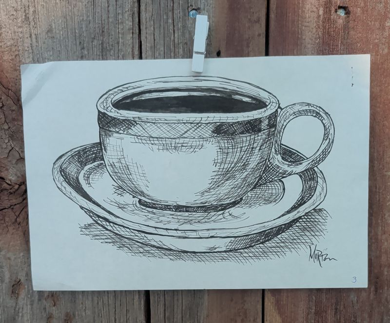Coffee cup drawing 8.5"x 6"