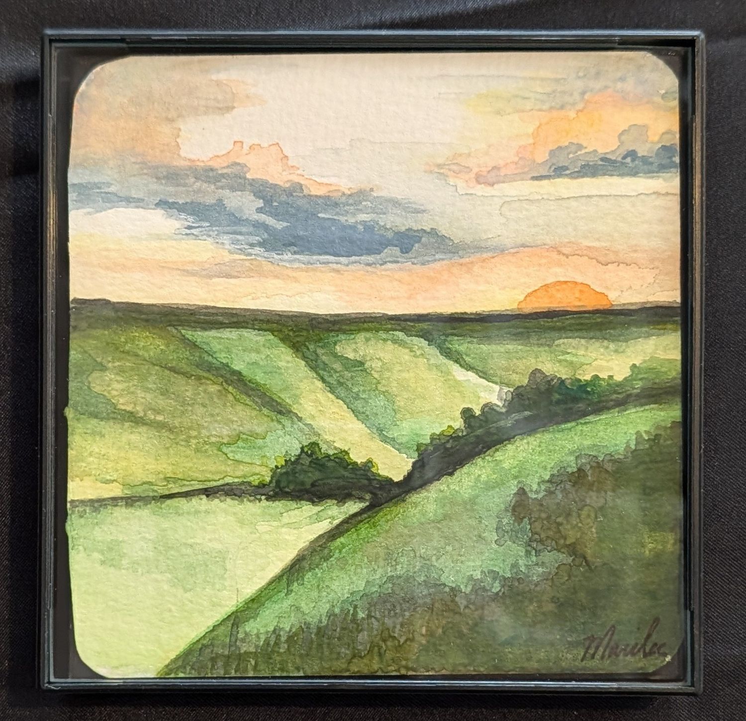 Framed 4"x4" original watercolor