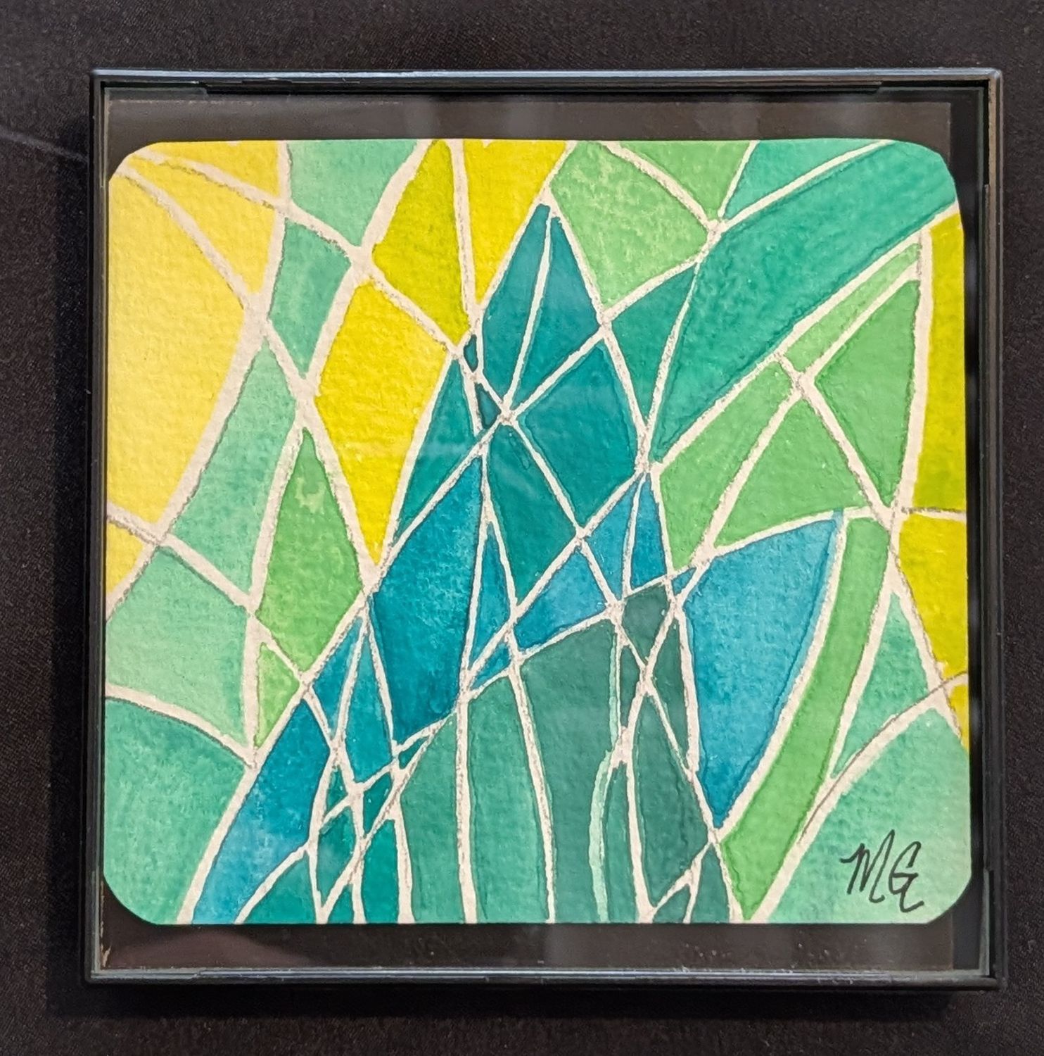 Framed 4"x4" original watercolor 3