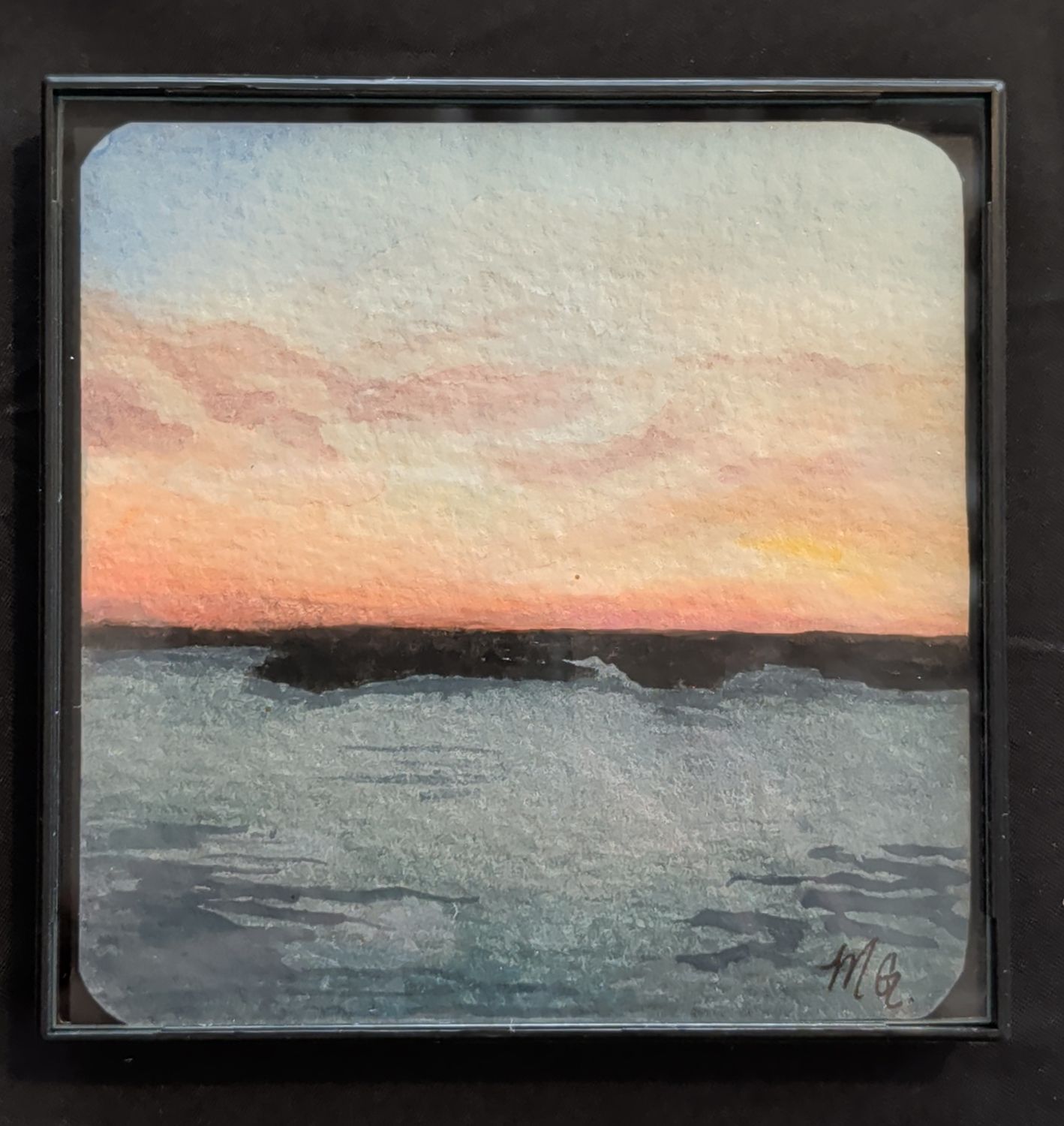 Framed 4"x4" original watercolor  4