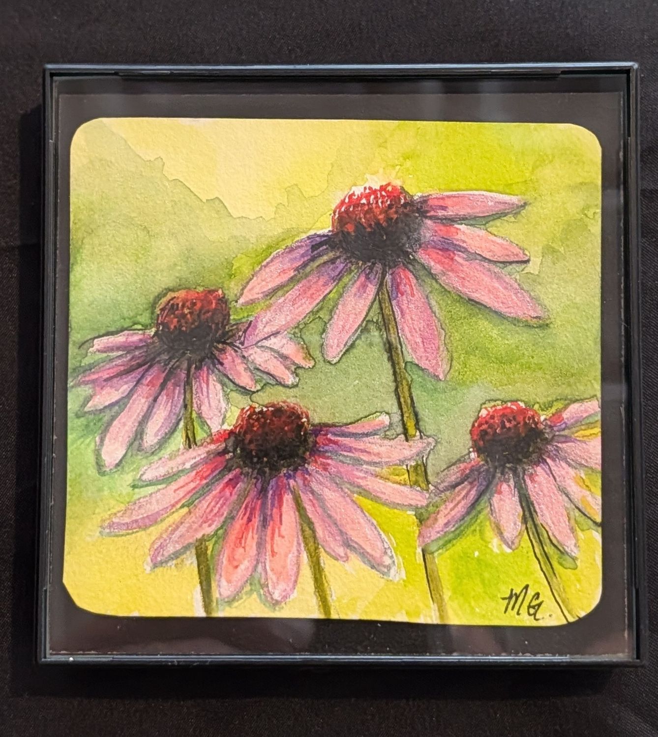 Framed 4"x4" original watercolor 6