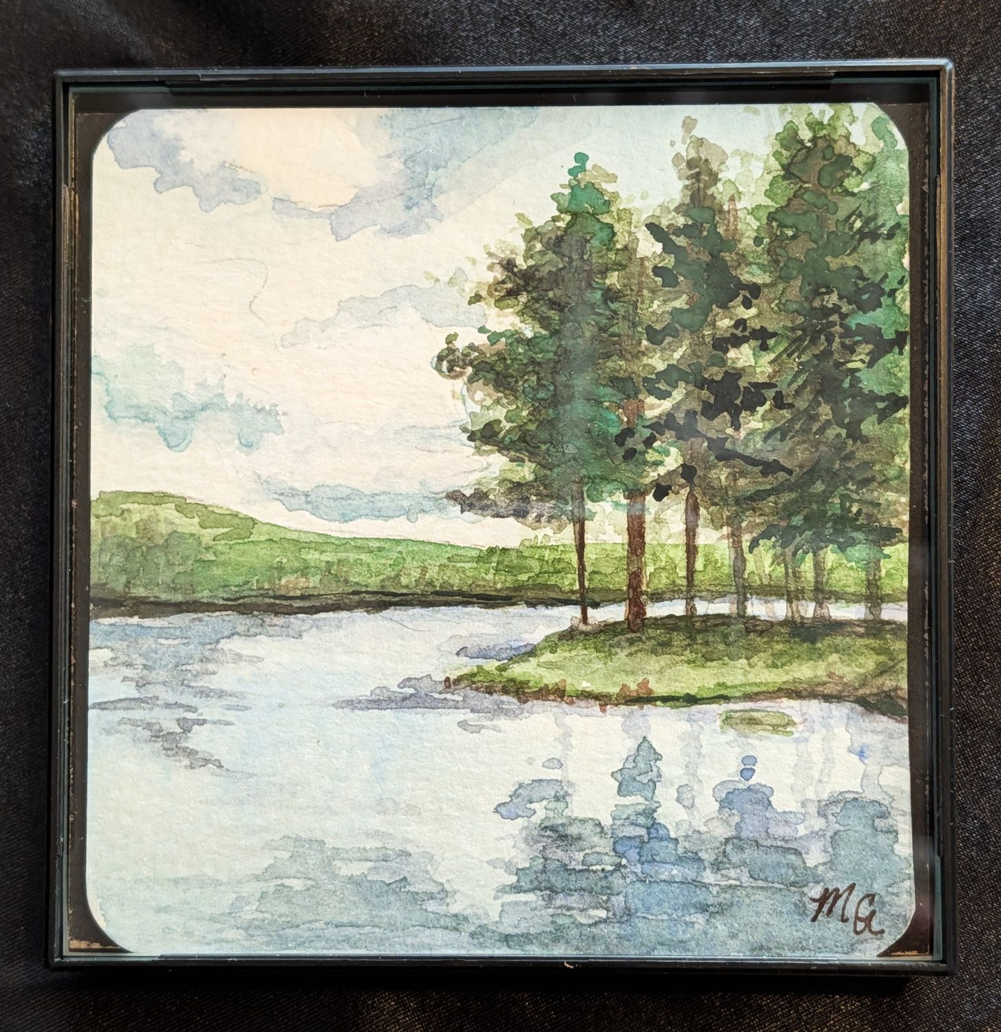 Framed 4"x4" original watercolor 9