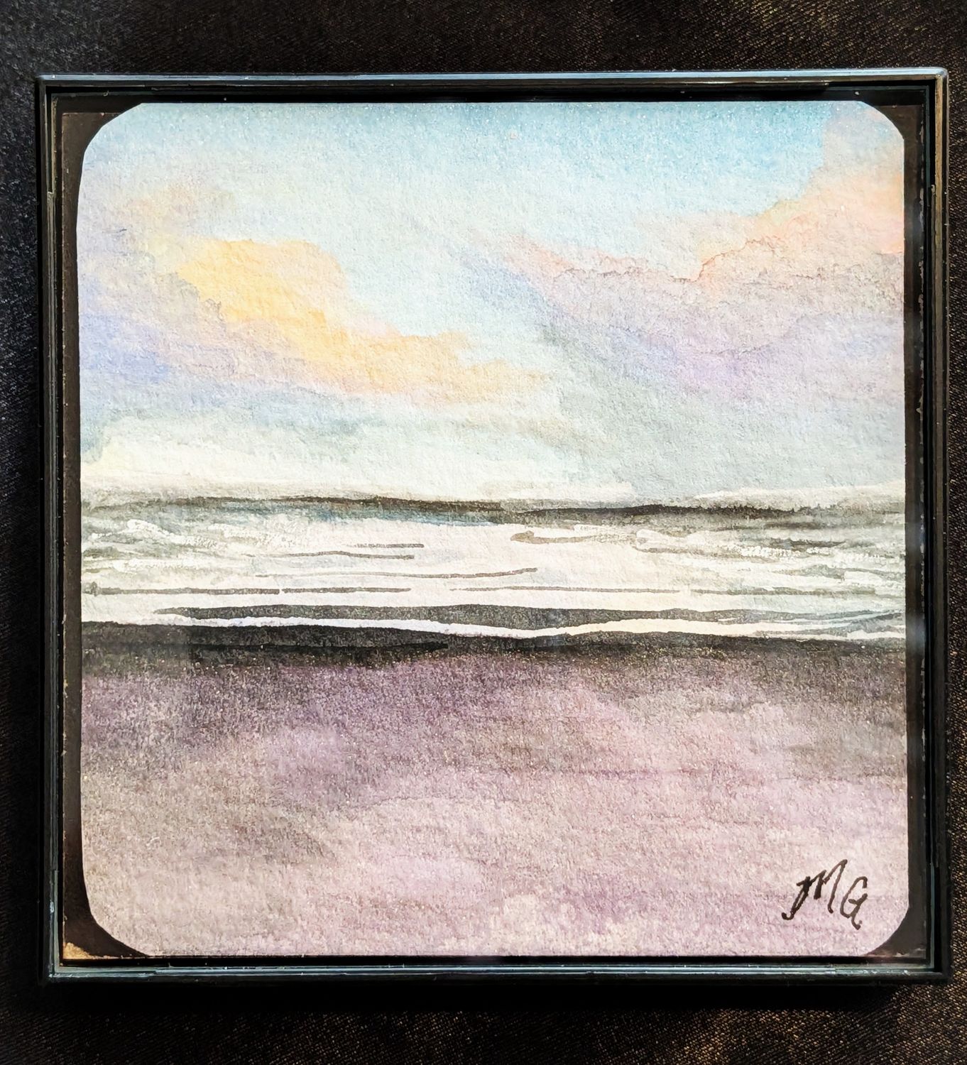 Framed 4"x4" original watercolor 7