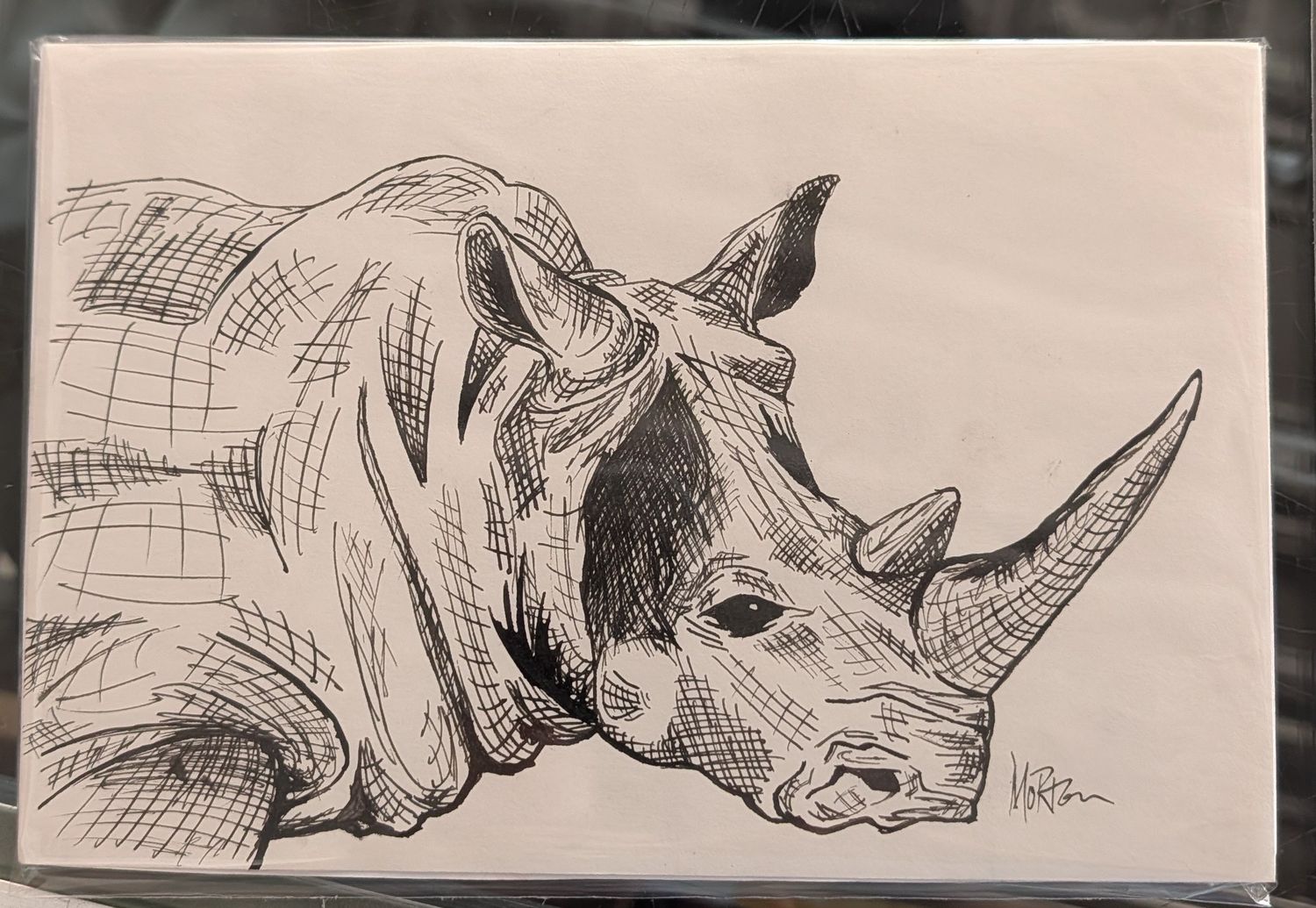 Pin &amp; Ink Rhinoceros  9" x 6"