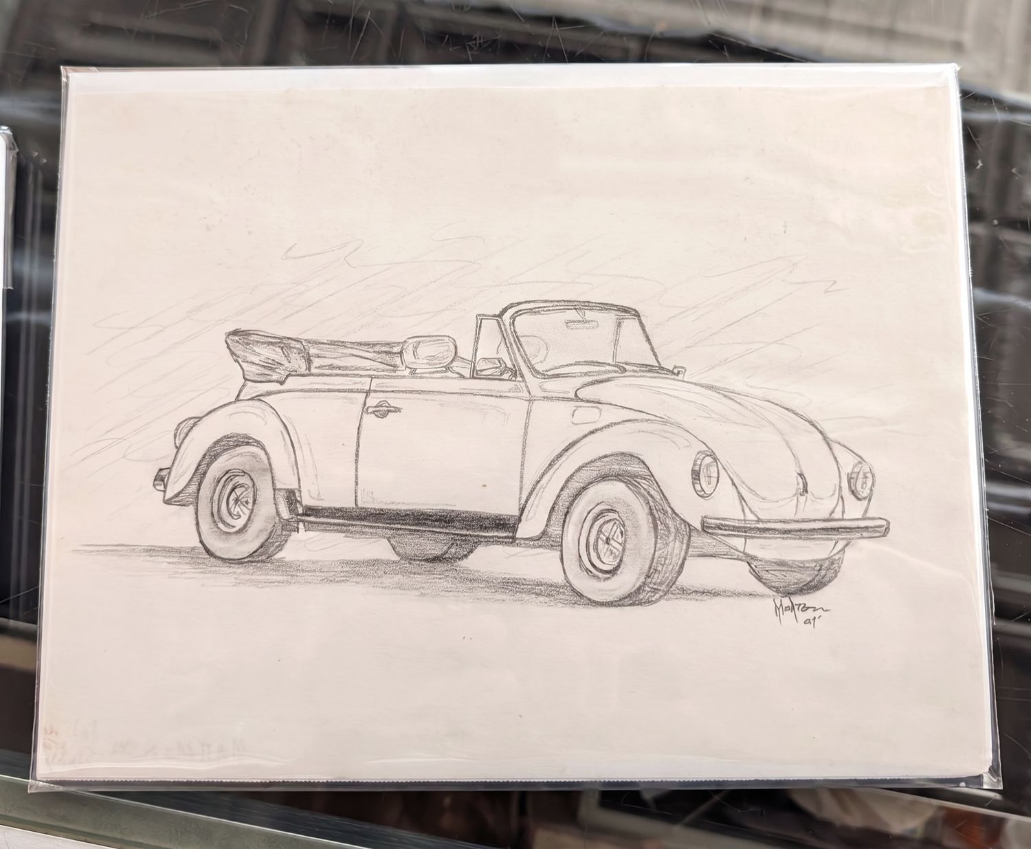 Pencil Drawing of a VW Convertible 8.5 " x 11"