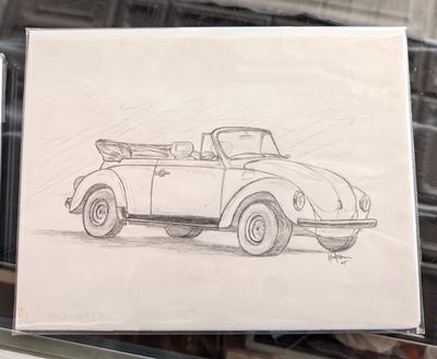 Pencil Drawing of a VW Convertible 8.5 " x 11"