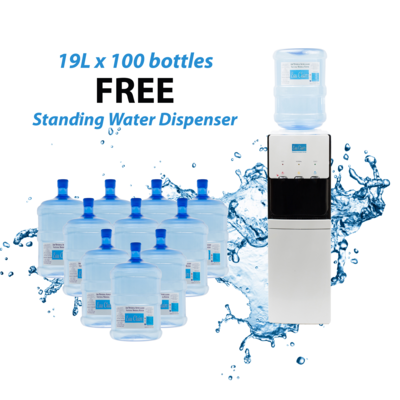 PACKAGE A : EAU CLAIRE 19L x 100 bottles FREE Standing Water Dispenser