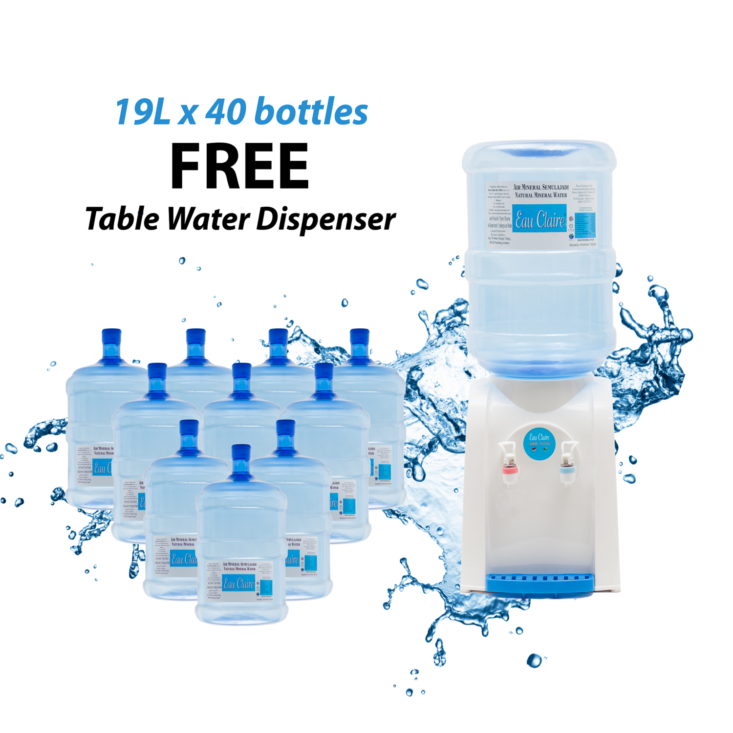 Package B Eau Claire 19l X 40 Bottles Free Table Top Water Dispenser