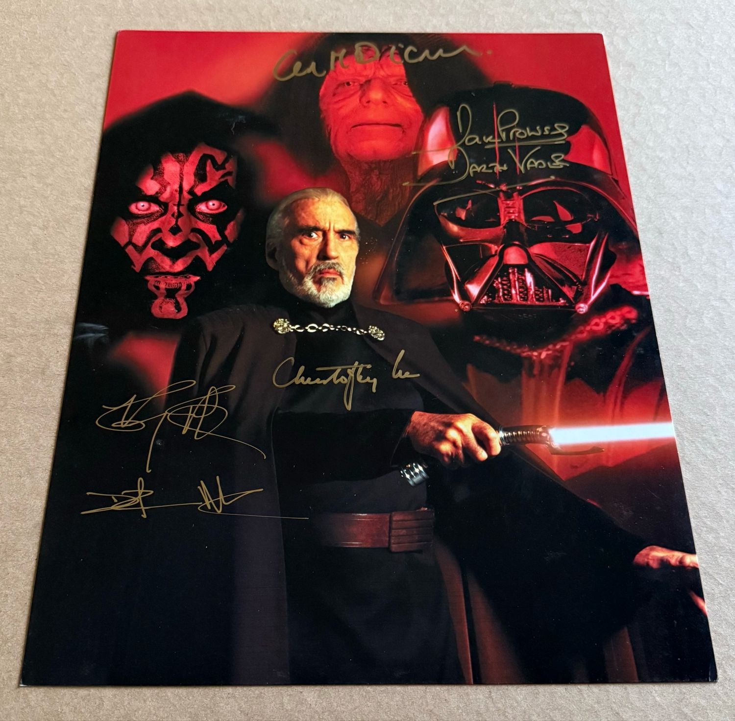 SITH LORD 11X14 SIGNED BY DAVE PROWSE, CHRISTOPHER LEE, RAY PARK, AND IAN MCDIARMID