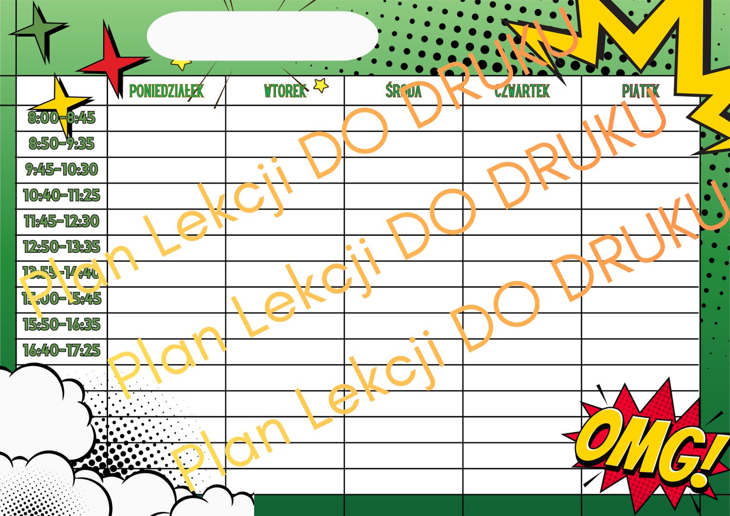 Plan Lekcji „Comic Boom!” zielony