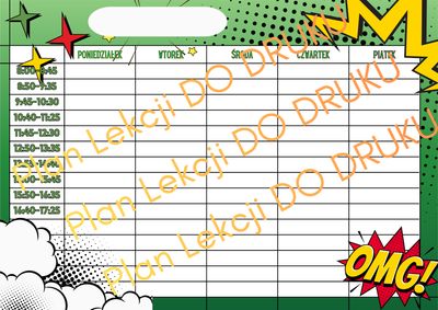 Plan Lekcji „Comic Boom!” zielony