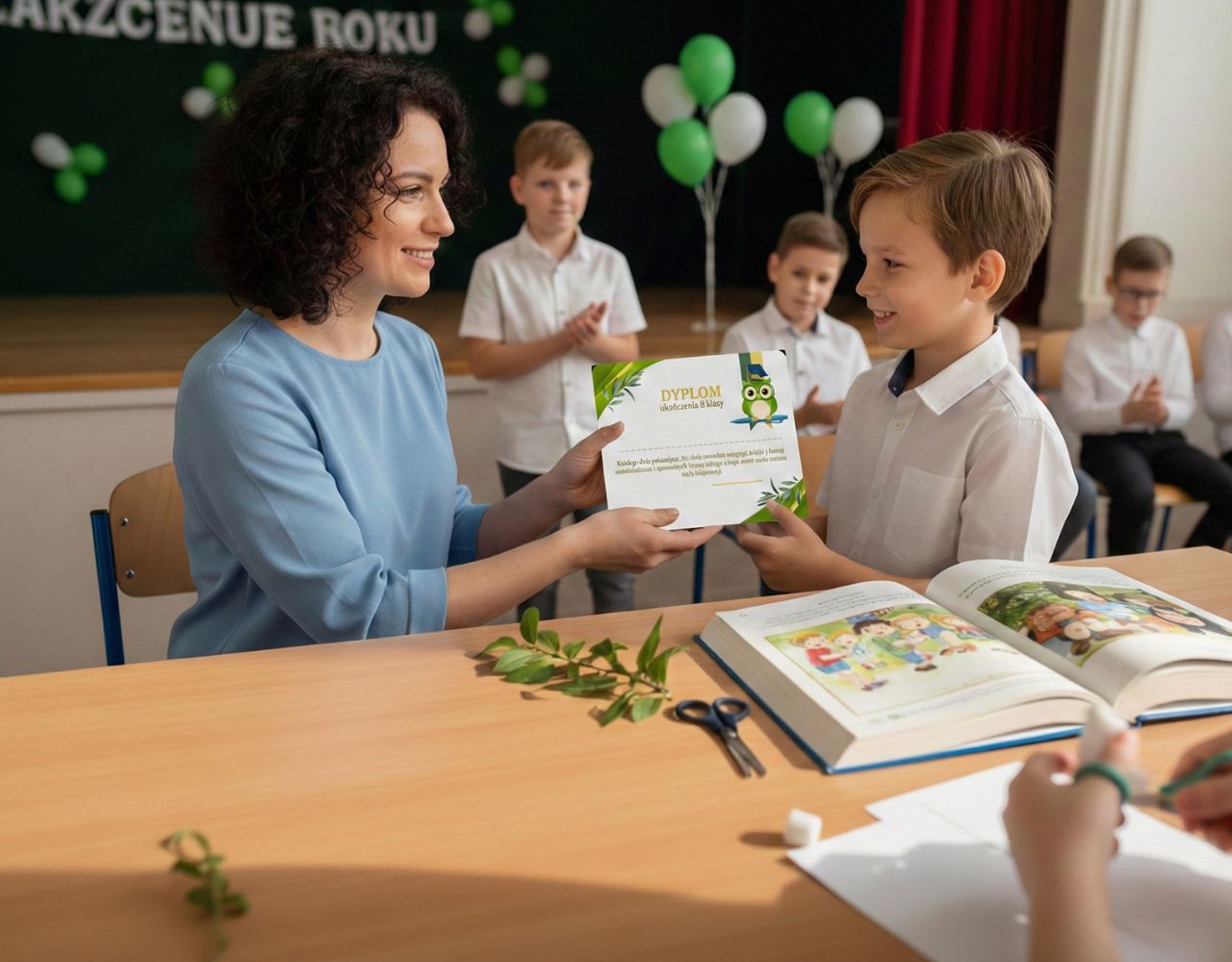 Dyplom ukończenia klasy 1-8 – Seria "Eko-Sowa" (Zielony) + Wklejki (PDF)