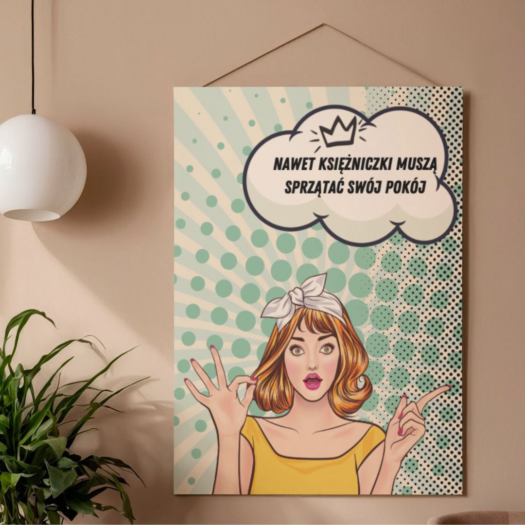 Plakat „Nawet księżniczki muszą sprzątać” – Styl Pop Art (PDF)